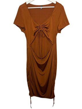 SHEIN Curve Womens 2XL Bodycon Dress Brown Ruched Cutout Stretch